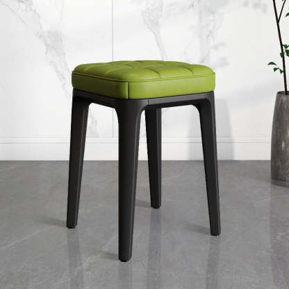 Contemporary Plaid Microfiber Leather Square Vanity Stool