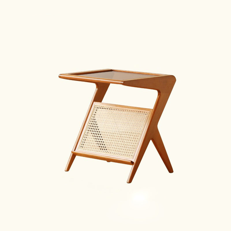 Japanese Rattan Rectangular Side Table 1-Shelf