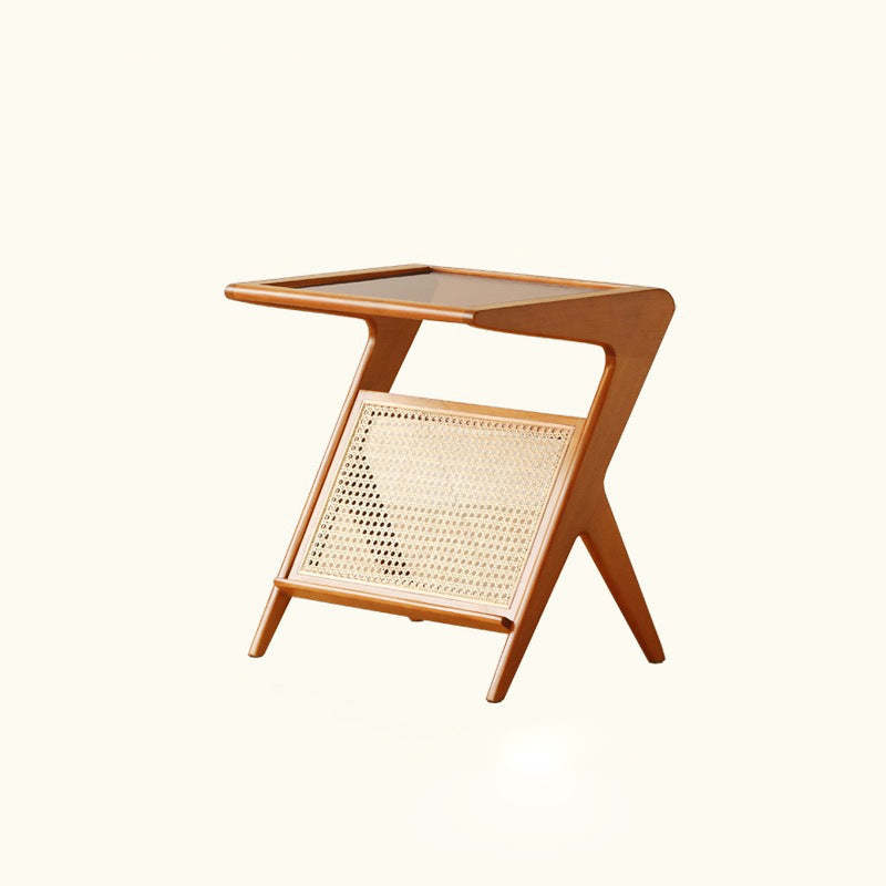 Japanese Rattan Rectangular Side Table 1-Shelf