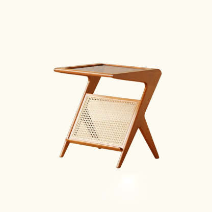 Japanese Rattan Rectangular Side Table 1-Shelf