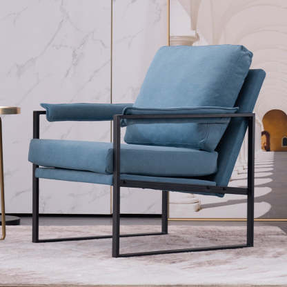 Scandinavian Velvet Leather Square Accent Chair — Sponge / Leather / Green