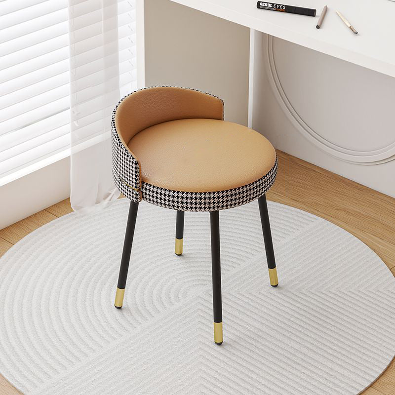 Minimalist Round Leather Iron Vanity Stool