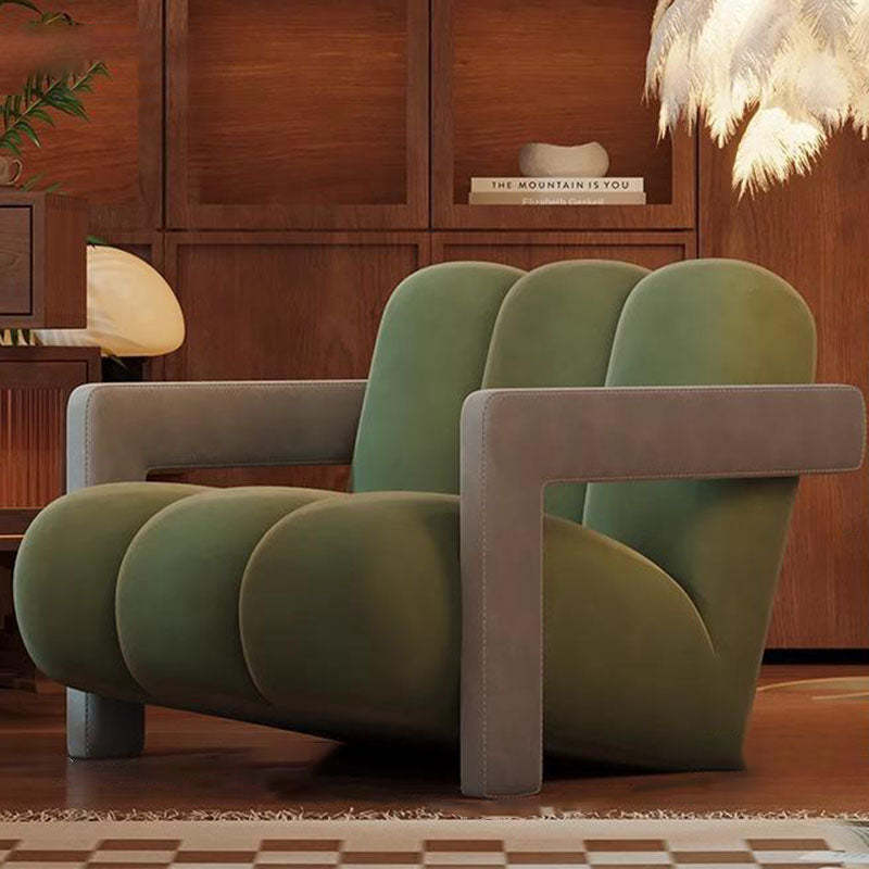 Retro Striped Velvet Wood Accent Chair