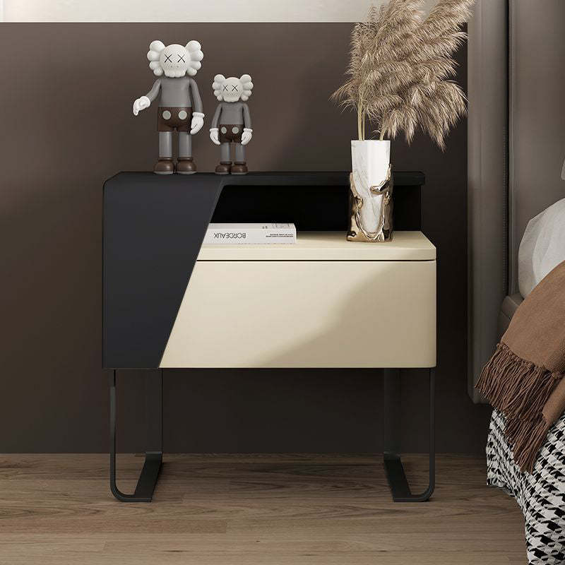 Contemporary Wood Steel Drawer Side Table