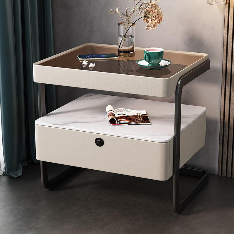 Minimalist Lock Tempered Glass Iron Nightstand