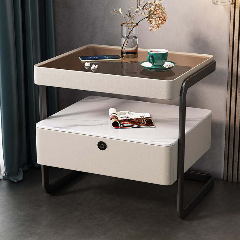Minimalist Lock Tempered Glass Iron Nightstand