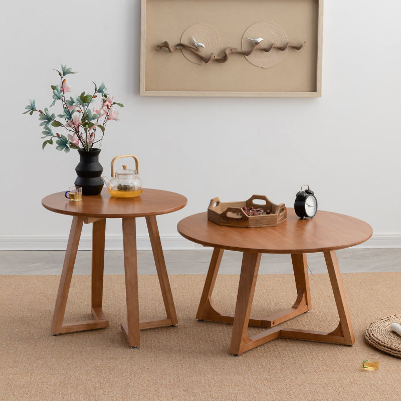 Contemporary Wood V-Leg Coffee Table — Cherry Wood Color