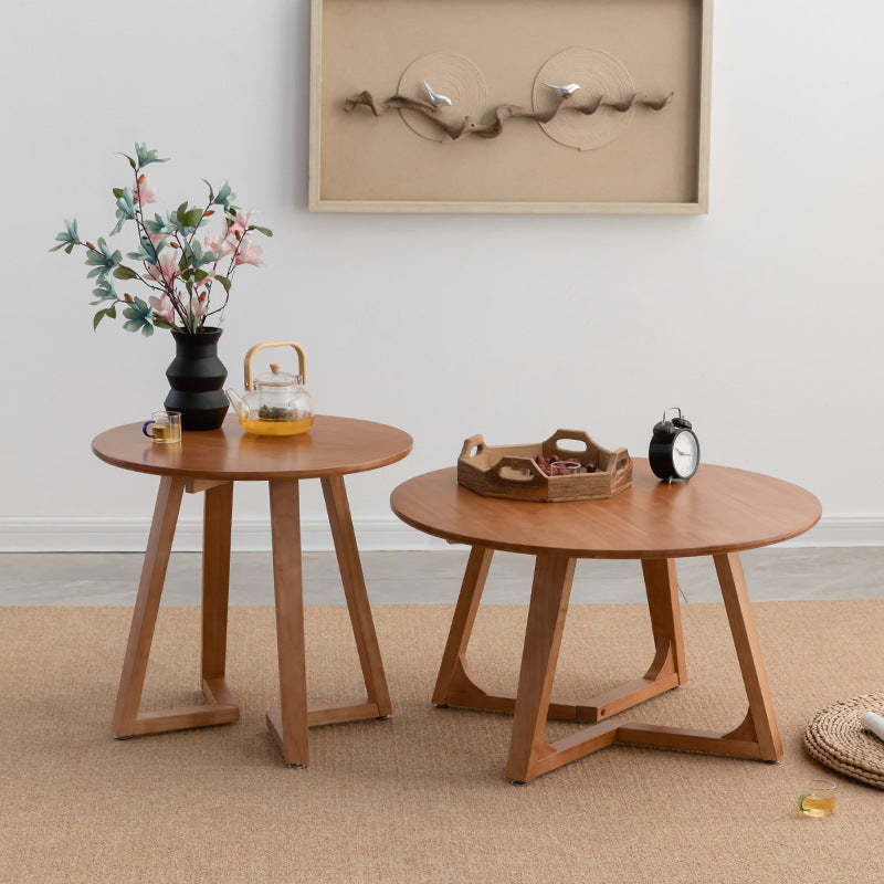 Contemporary Wood V-Leg Coffee Table — Cherry Wood Color