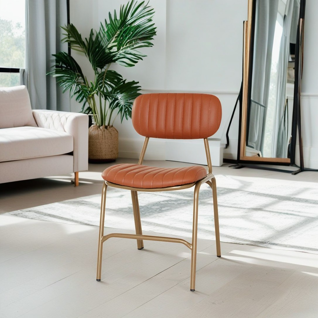 Industrial Leather Iron Striped Dining Chair