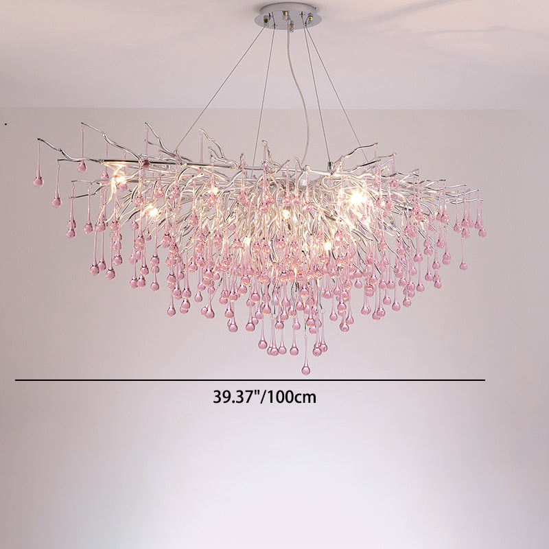 Modern Crystal Glass Aluminum Branch Water Drop Chandelier