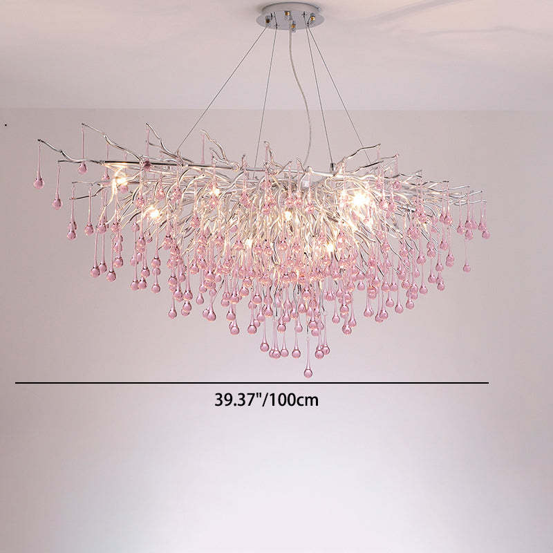 Modern Crystal Glass Aluminum Branch Water Drop Chandelier