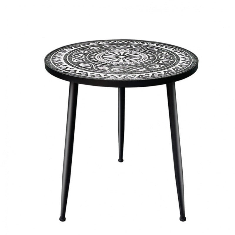 Contemporary Patterned Wood Iron Coffee Table