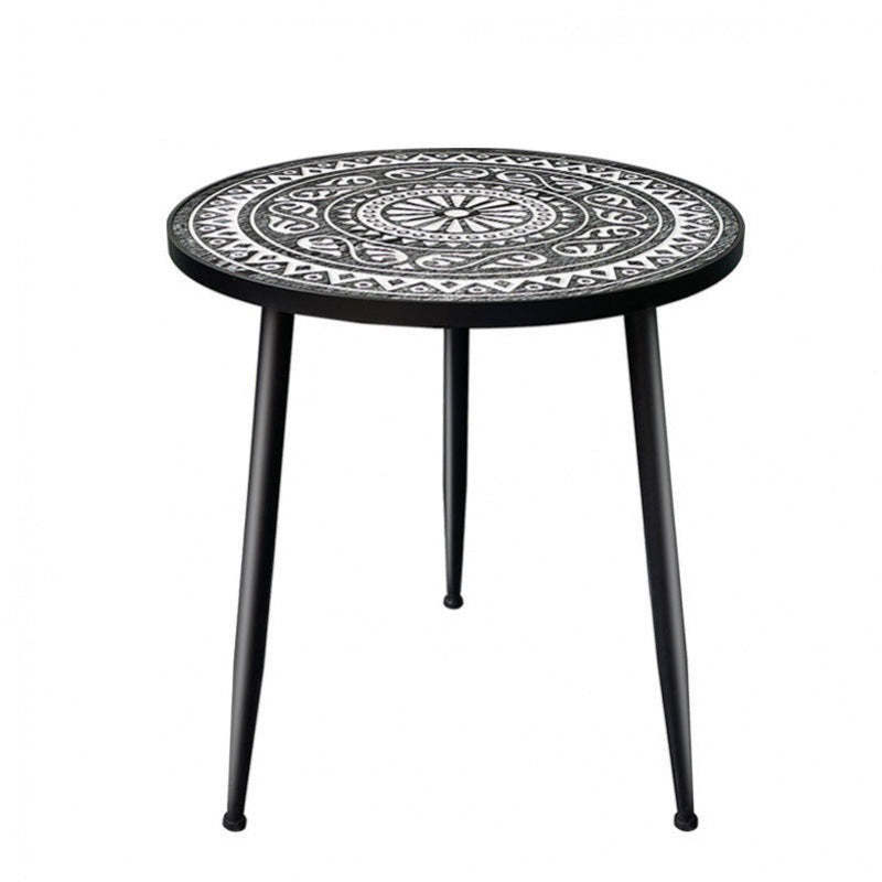 Contemporary Patterned Wood Iron Coffee Table
