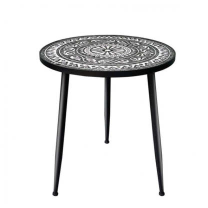 Contemporary Patterned Wood Iron Coffee Table