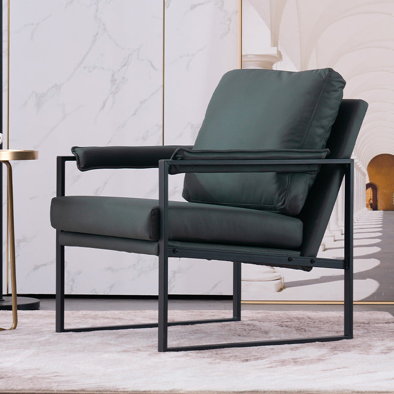 Scandinavian Velvet Leather Square Accent Chair — Latex / Fabric / Orange
