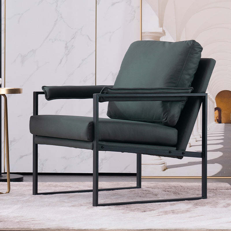 Scandinavian Velvet Leather Square Accent Chair — Latex / Fabric / Orange
