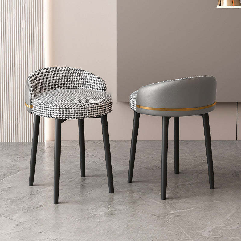Lighom luxury vanity faux gray vanity stools in metal — Without Swivel / Houndstooth / Black & Gold