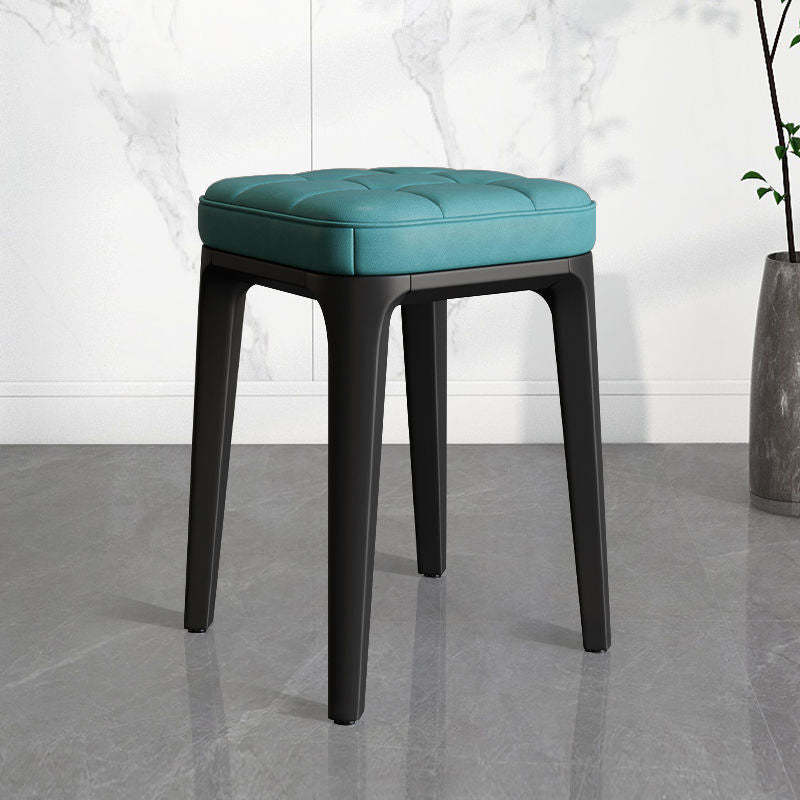Contemporary Plaid Microfiber Leather Square Vanity Stool