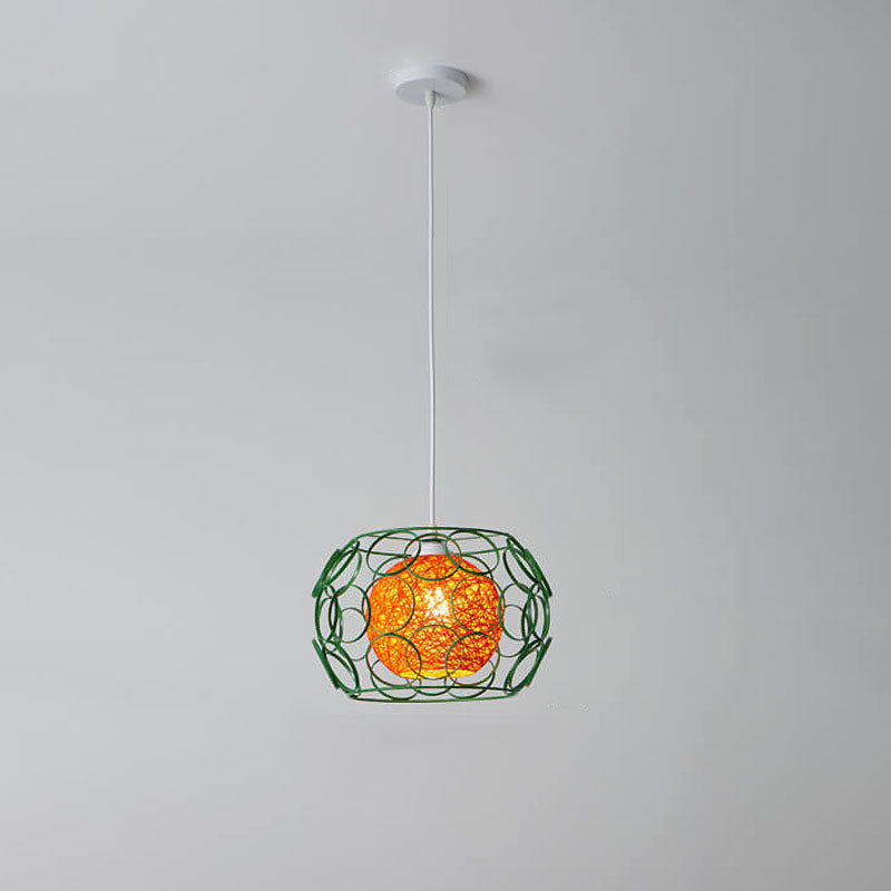 Nordic Woven Hemp Ball Iron Drum Pendant