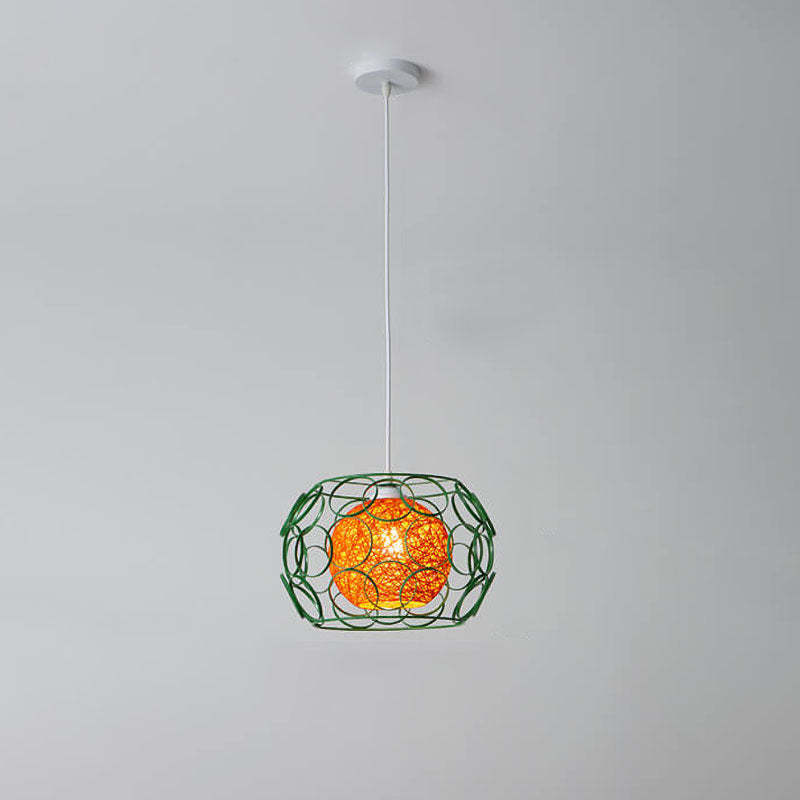 Nordic Woven Hemp Ball Iron Drum Pendant