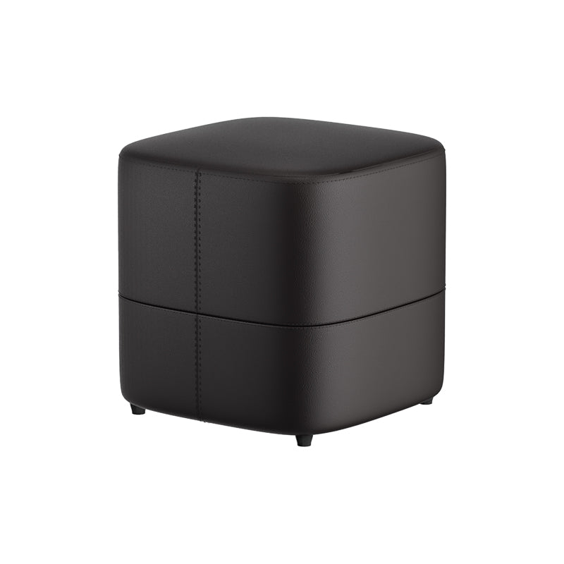 Minimalist Microfiber Leather Solid Wood Low Stool — Khaki Color