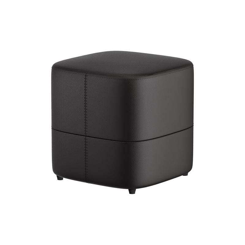Minimalist Microfiber Leather Solid Wood Low Stool — Khaki Color