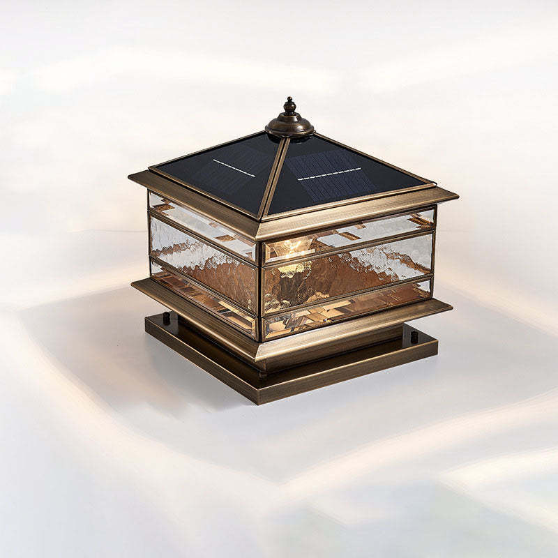 European Brass Glass Square Pillar Landscape Light
