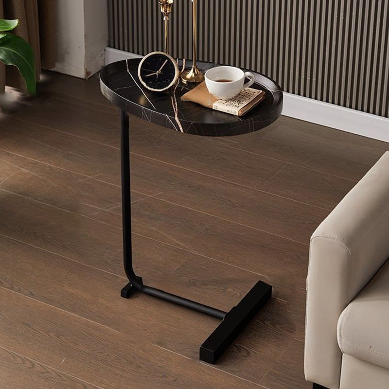 Minimalist Oval Engineered Wood Iron End Table