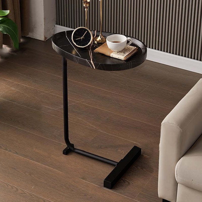 Minimalist Oval Engineered Wood Iron End Table