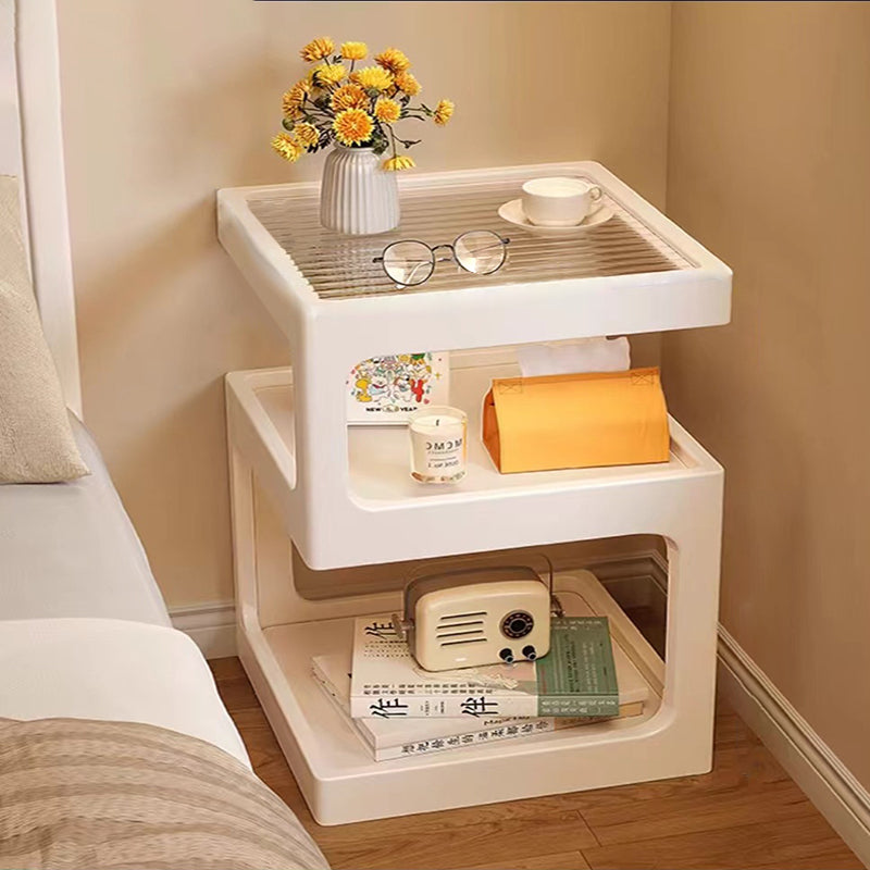 Vintage Glass Wood 3-Tier End Table