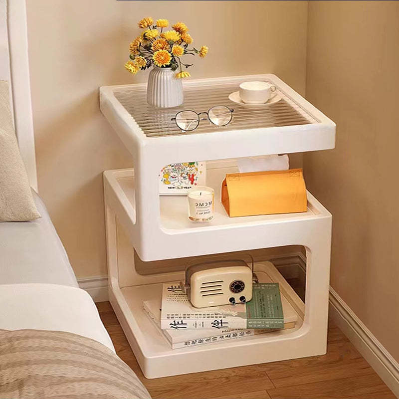 Vintage Glass Wood 3-Tier End Table