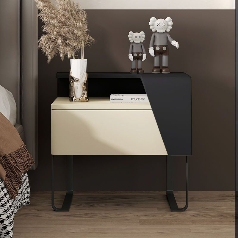 Contemporary Wood Steel Drawer Side Table
