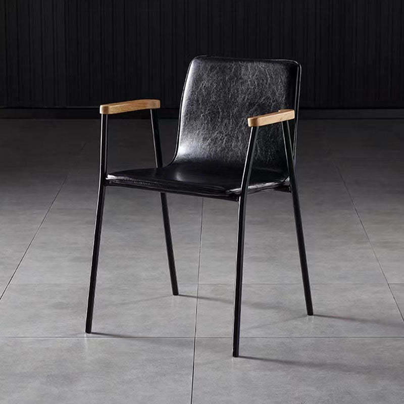 Industrial Upholstered Leather Wood Dining Chair