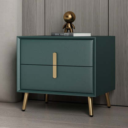 Modern Solid Wood Leather 2-Drawer Nightstand