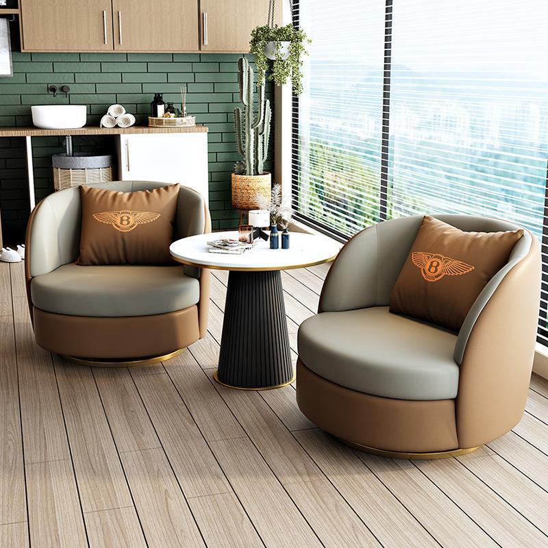 Modern Round Leather Swivel Accent Chair
