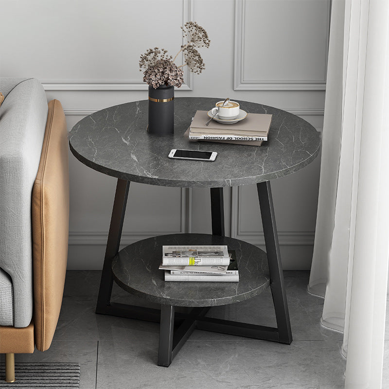 Modern Round Iron 2-Tier Side Table — Gray Panel + Gray Frame