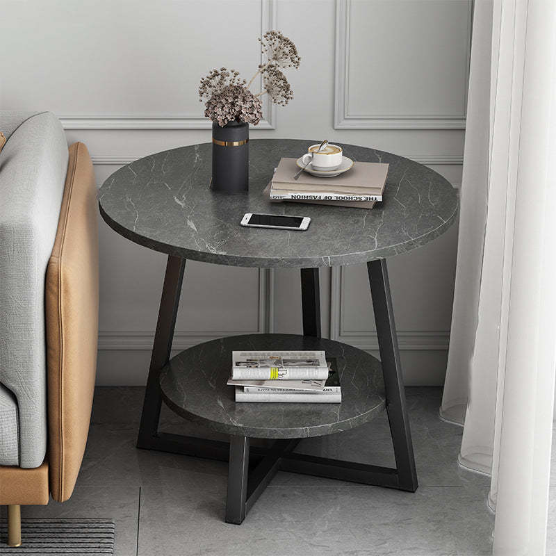 Modern Round Iron 2-Tier Side Table — Gray Panel + Gray Frame