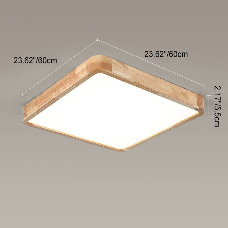 Minimalist Solid Wood Round Tatami LED Flush Mount Light