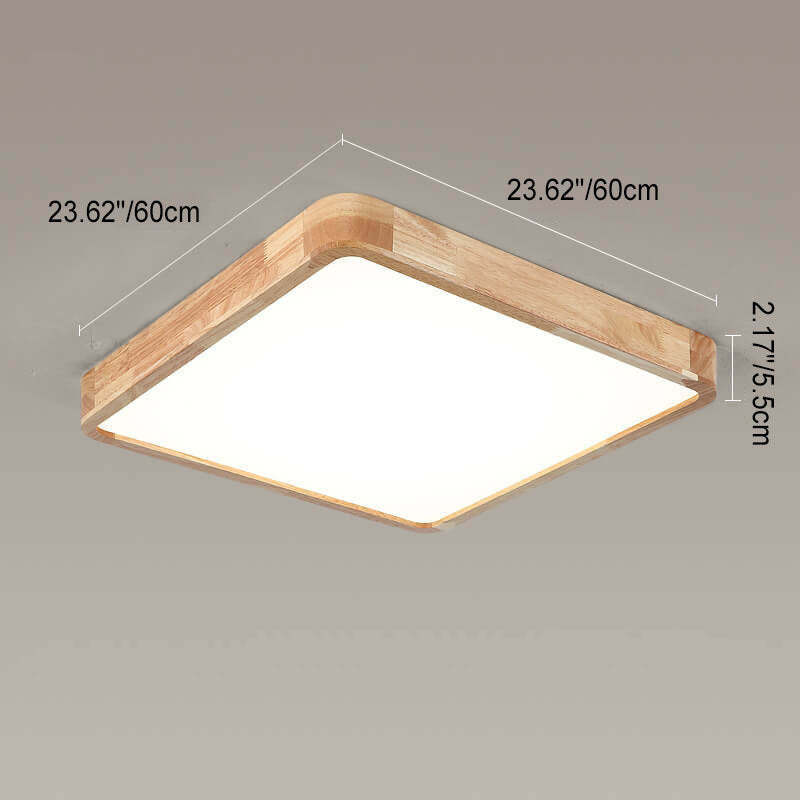 Minimalist Solid Wood Round Tatami LED Flush Mount Light