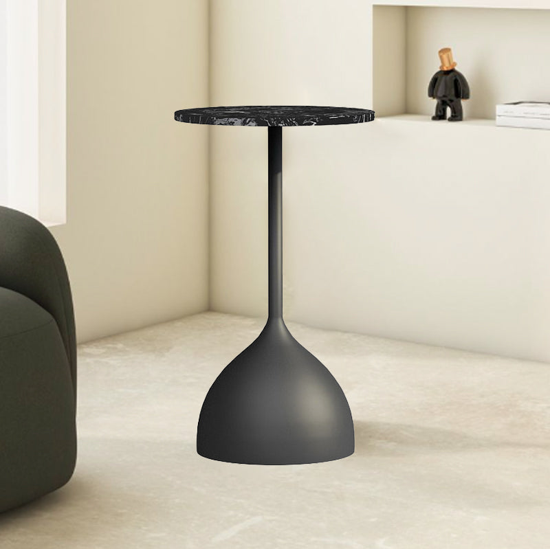 Minimalist Round Iron Marble End Table — Black / Black