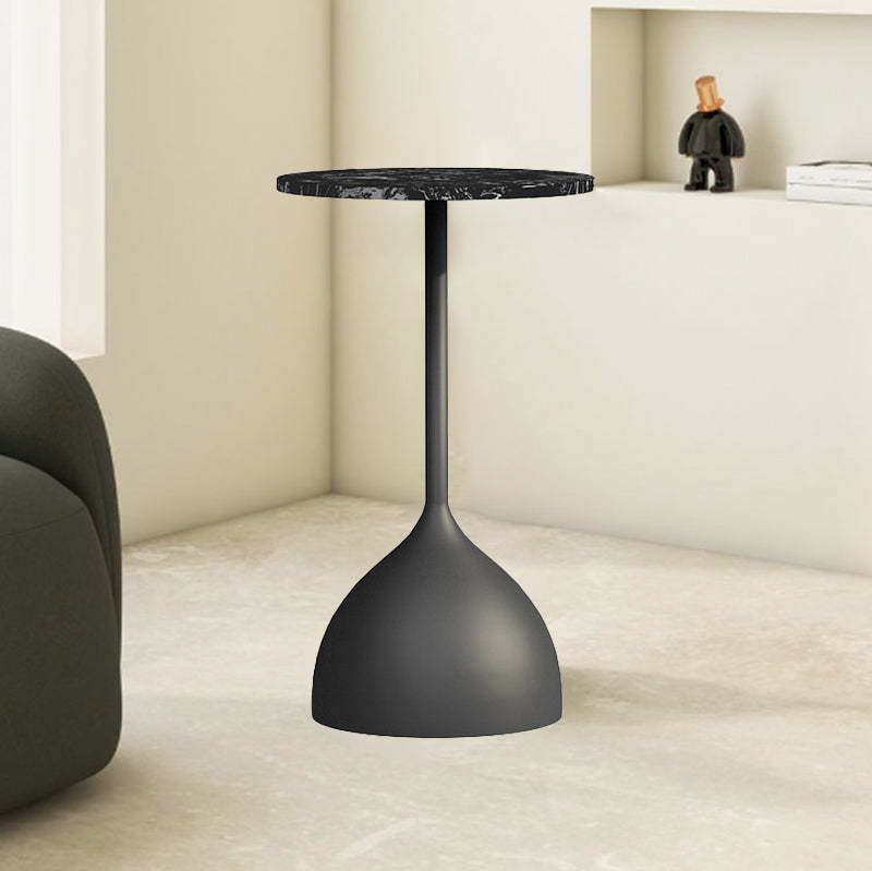 Minimalist Round Iron Marble End Table — Black / Black