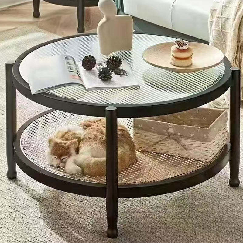 Minimalist Solid Wood Glass Rattan Coffee Table