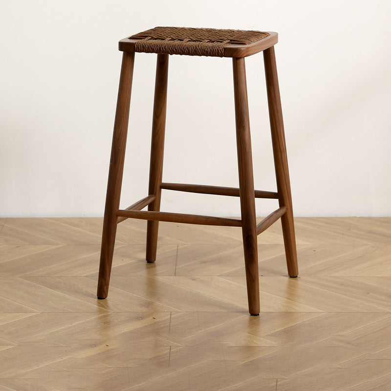 Japanese Rope Woven Wooden Bar Stool