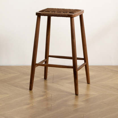 Japanese Rope Woven Wooden Bar Stool