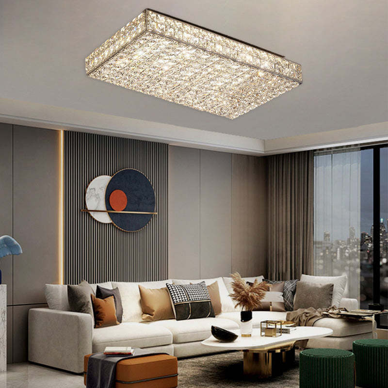 Modern Stainless Steel Crystal Rectangular LED Flush Light — Small - Round / Infinitely Dimmable / 110V-120V For US/CA