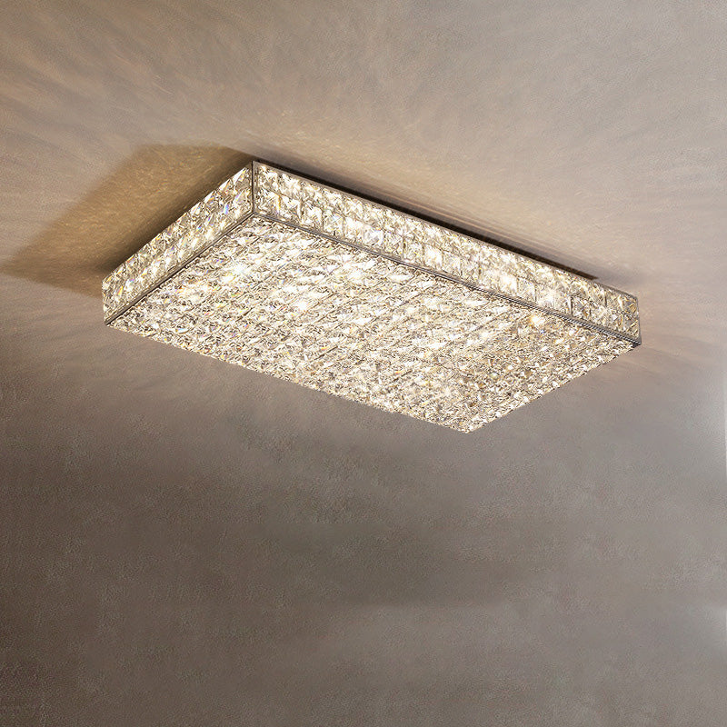 Modern Stainless Steel Crystal Rectangular LED Flush Light