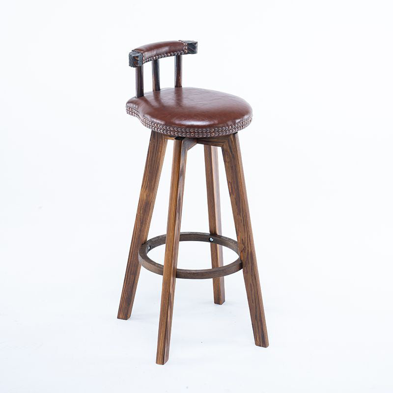 Retro Leather Wood Swivel Bar Stool