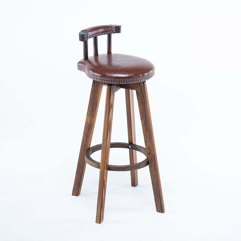 Retro Leather Wood Swivel Bar Stool