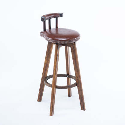 Retro Leather Wood Swivel Bar Stool