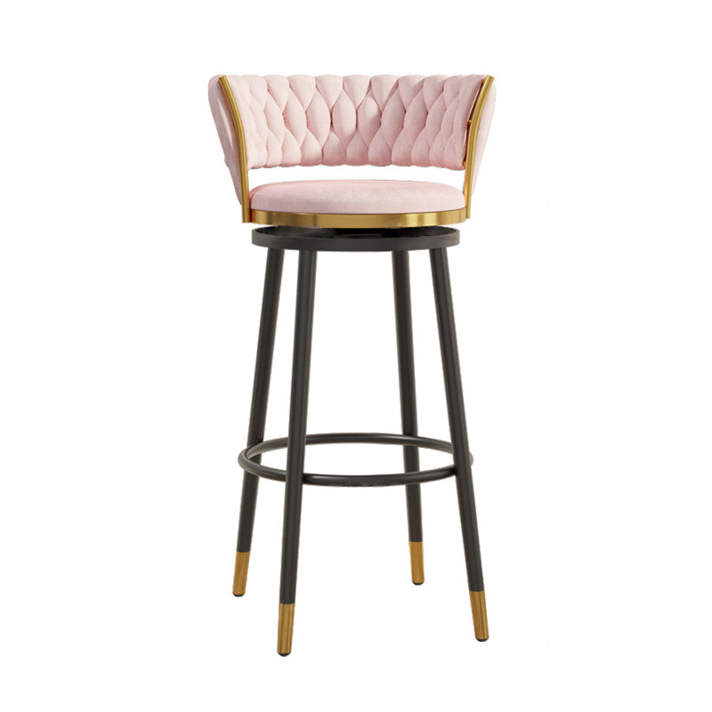 Contemporary Round Velvet Swivel Bar Stool — Gray Seat + Gold Legs